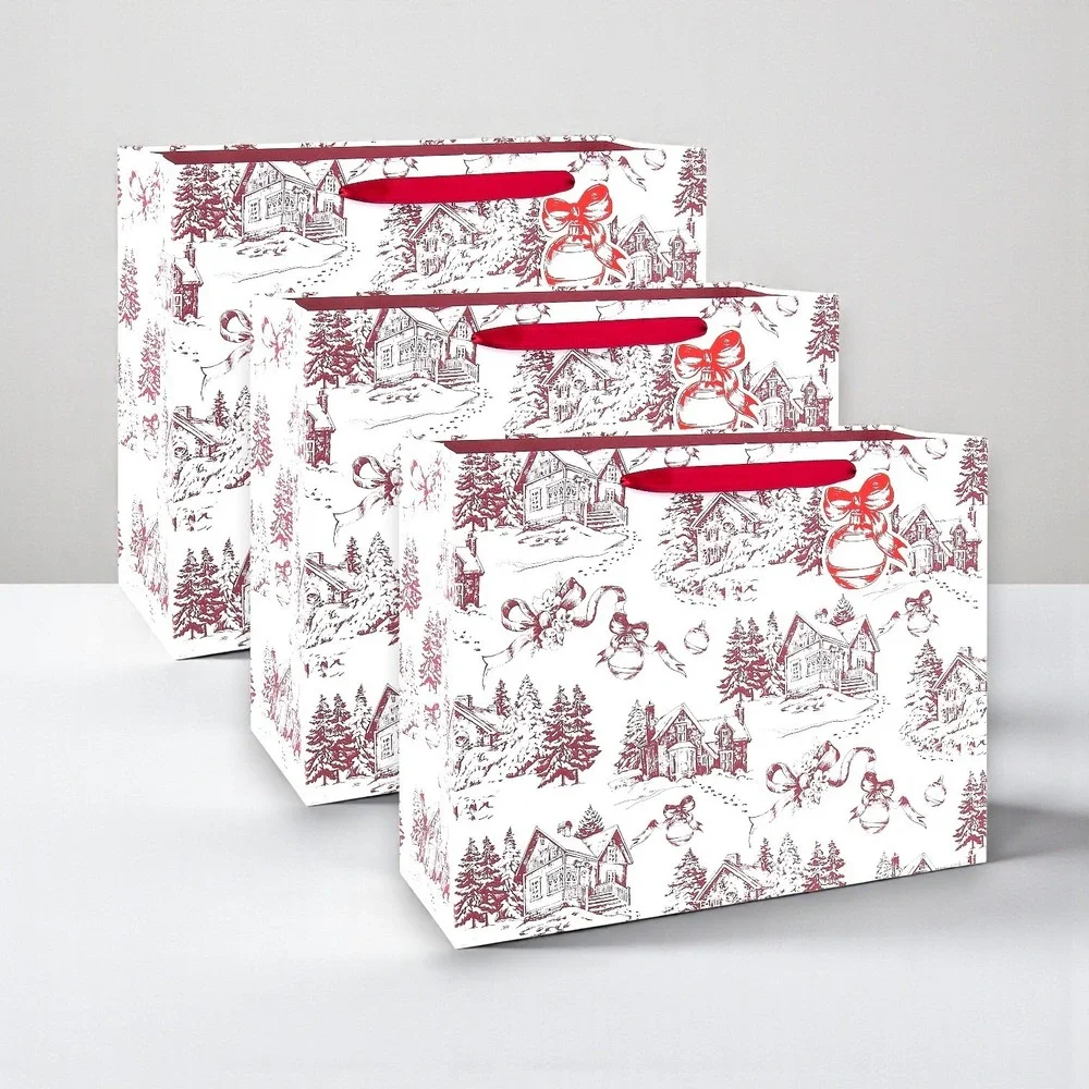 My Texas House Toile Christmas Gift Bags – Set of 3, Large 13x10